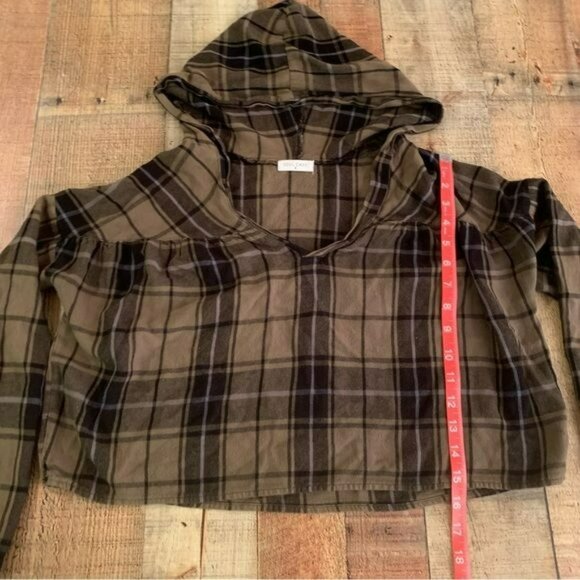 Soul cake womens size medium cropped brown and tan plaid long sleeve hooded top - Picture 5 of 6